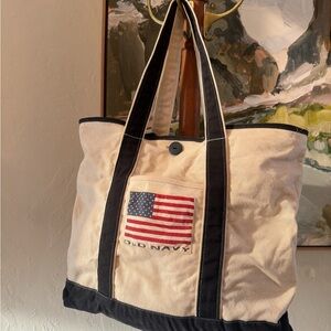 Vintage Y2K Old Navy Cream Canvas Tote with Black Trim